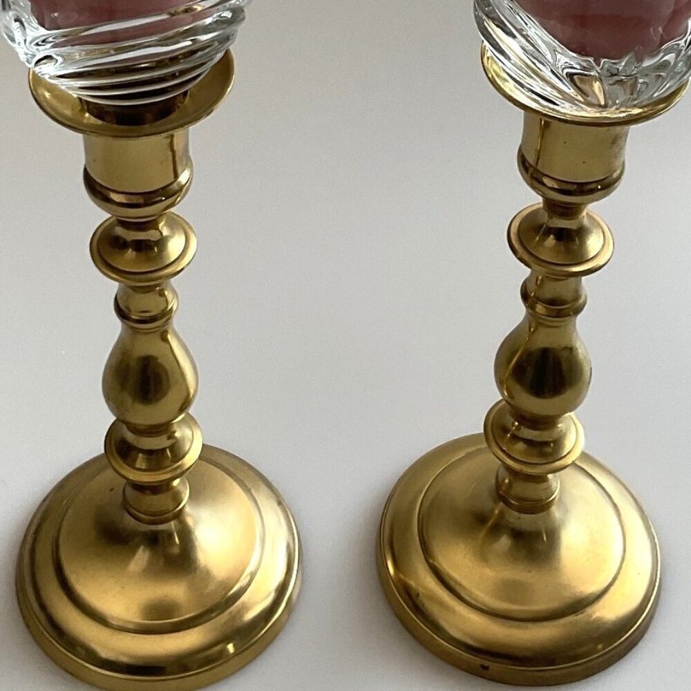 HOME INTERIORS VINTAGE 90S GLASS VOTIVE CANDLE CUPS BRASS CANDLE STICK HOLDERS 2 - Picture 10 of 10